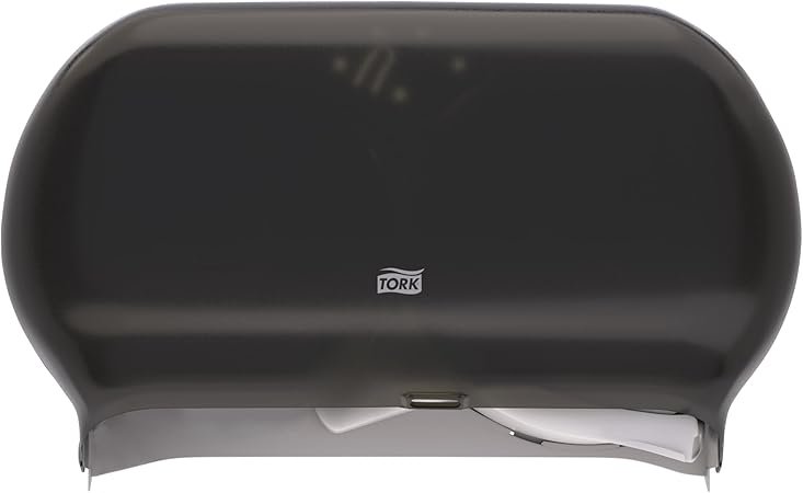 Tork Twin Jumbo Toilet Paper Roll Dispenser Smoke T22, Refill Indicator Window, 56TR