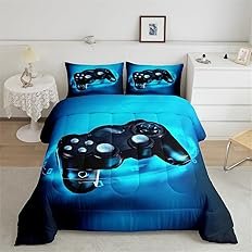 Feelyou Gamer Comforter Sets for Boys Twin Bedding Set for Boys Kids Gaming Comforter Gamer Room Decor Blue Video Game Bed Set Teens Bedroom Gamepad Duvet Set All Season 1 Comforter with 1 Pillow Case - Image 2