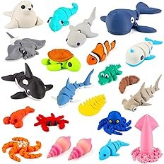 22PCS 3D Printed Sea Animals Toys, 3D Printed Mini Ocean Animals Articulating Flexible Fidget Toys, Cute Animal Figurines Toys Birthday Office Desktop Home Decoration - Image 2
