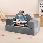 MeMoreCool Glow-in-The-Dark Dinosaur Modular Kids Play Couch — Convertible Foam Sofa for Toddlers, Multi-Configuration Climbing & Fort Building Furniture with Washable Covers, Gray - Image 11