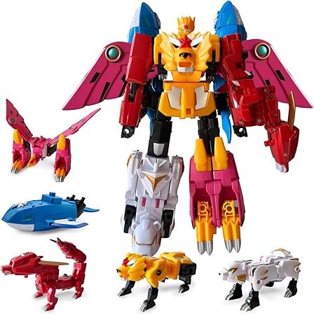 Wenbeier Animals 5-in-1 Combined Large Robot Toys Take Apart Toys -5 Action Figures Including Lion Dragon Whale Phoenix Bear Combine Into a Robot Deformation Toy for Kids Ages 6 7 8 9 10(10“)