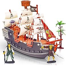 ArtCreativity 10 Inch Pirate Boat Playset, Detailed Ship Toy with 2 Pirate Action Figures & Tree, Fun Party Favor and Prize for Boys & Girls Ages 3+ - Image 2