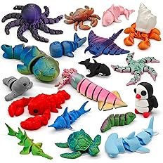 22PCS 3D Printed Sea Animals Toys, 3D Printed Mini Ocean Animals Articulating Flexible Fidget Toys, Cute Animal Figurines Toys Birthday Office Desktop Home Decoration - Image 3