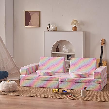 jela Kids Play Couch Castle Extended Size 10PCS with futons, Floor Sofa Modular Furniture for Kids and Adults, Foam Play Couch, Modular Play Sofa Set(Rainbow)